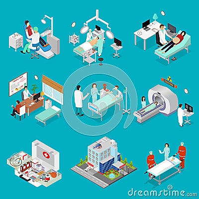 Doctor and Symbol of Medicine Design Element Set Isometric View. Vector Vector Illustration