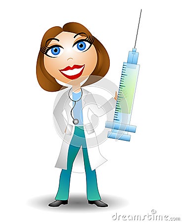 Doctor With Syringe Needle Cartoon Illustration