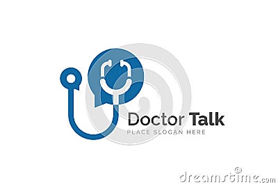 Doctor talk logo design template. Stethoscope isolated on bubble chat symbol Vector Illustration