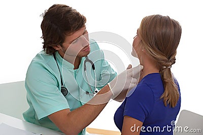 Endocrinologist testing a thyroid Stock Photo