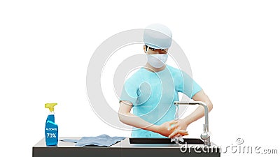 The doctor teaches how to wash hands correctly. Stock Photo