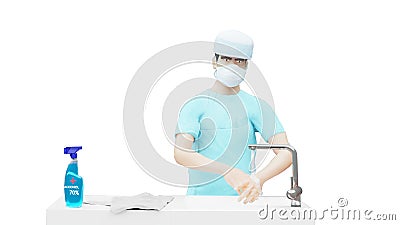 The doctor teaches how to wash hands correctly. Stock Photo