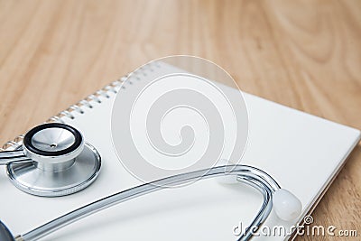 Doctor tool stethoscope on table background Stock Photo