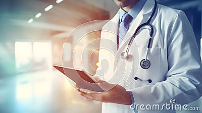 Doctor touching electronic medical record on tablet, cloud technology Stock Photo