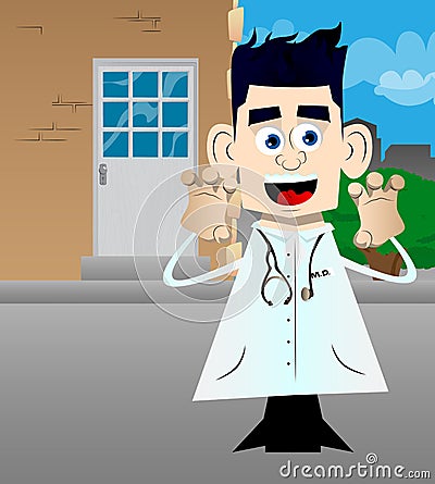 Doctor is trying to scare you. Vector Illustration