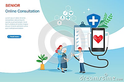 Doctor use stethoscope from smart phone check patient heart cardiology with insurance policy and shield guard Vector Illustration
