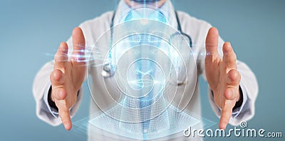 Doctor using digital artificial intelligence head interface 3D rendering Stock Photo