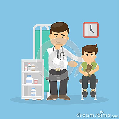 Doctor vaccinates boy. Vector Illustration