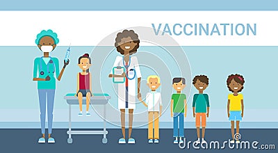 Doctor Vaccination Of Children Illness Prevention Immunization Medical Health Care Hospital Service Medicine Banner Vector Illustration