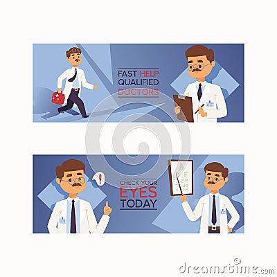 Doctor vector doctoral people character professional medical worker physician with medicine-chest in clinic illustration Vector Illustration