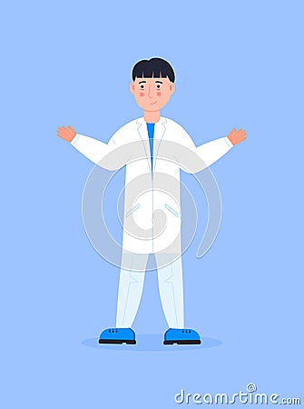 Doctor vector isolated for web, app. Therapist, surgeon, scientist are shown in cartoon style. Nurse is helping. Medical stuff Cartoon Illustration