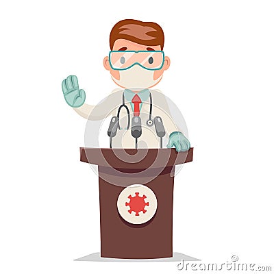 Doctor virologist scientist tribune performance character cartoon design vector illustration Vector Illustration