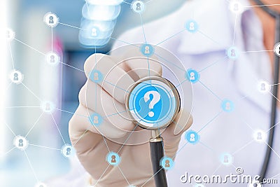 Doctor virtual network to answer questions. Stock Photo