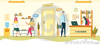 Doctor Waiting Room, Registration to Appointment. Vector Illustration