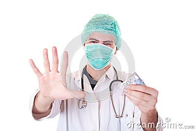 Doctor wants more money Stock Photo