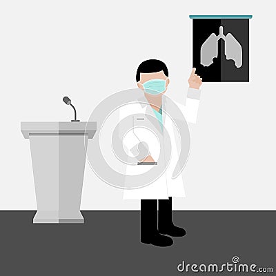 A doctor wear hygienic green mask is explaining lung infection with x-ray film vectors and illustration Vector Illustration