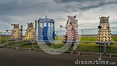 Doctor Who Daleks and Tardis which are part of Blackpool illuminations Editorial Stock Photo