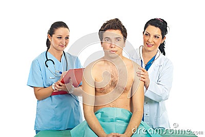 Doctor woman checkup male patient Stock Photo