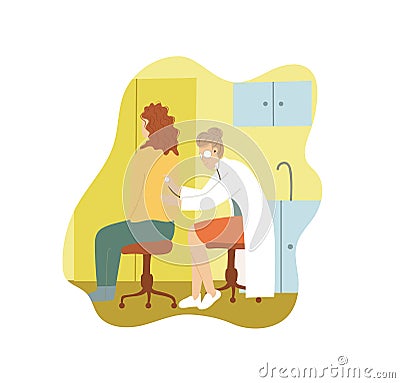 Doctor woman examining patient with stethoscope Vector Illustration