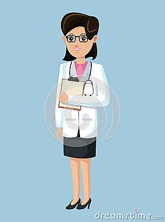 Doctor woman medical clipboard stethoscope Vector Illustration