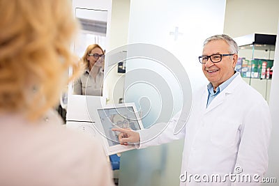 Doctor work on eye device Stock Photo