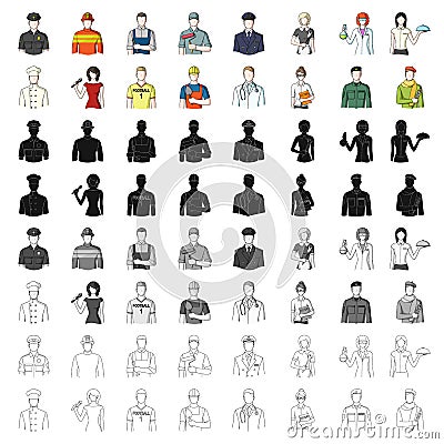 Doctor, worker, military, artist and other types of profession.Profession set collection icons in cartoon style vector Vector Illustration