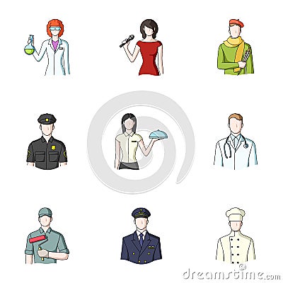 Doctor, worker, military, artist and other types of profession. Profession set collection icons in cartoon style vector Vector Illustration