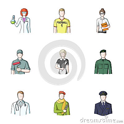 Doctor, worker, military, artist and other types of profession.Profession set collection icons in cartoon style vector Vector Illustration