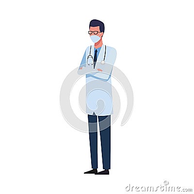 Doctor worker using face mask for covid 19 Vector Illustration