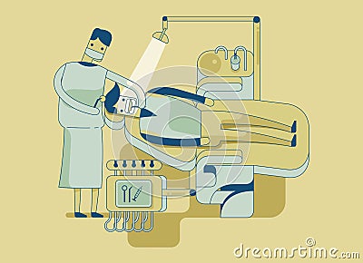 Doctor is working on the patients mouth at the dentist office Vector Illustration