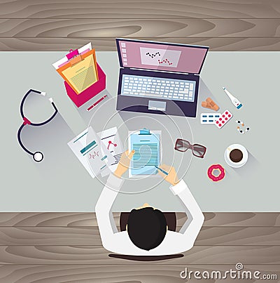 Doctor workplace, vector illustration. Male person Vector Illustration