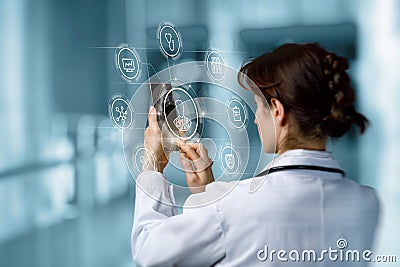 Doctor works with a medical application Stock Photo