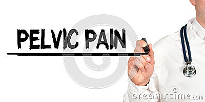 Doctor writes the word - PELVIC PAIN. Image of a hand holding a marker isolated on a white background Stock Photo