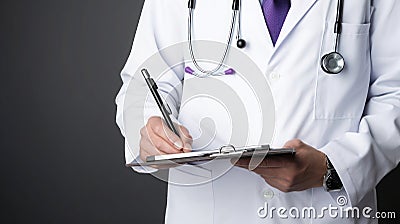 Doctor writing a prescription or medical report Stock Photo