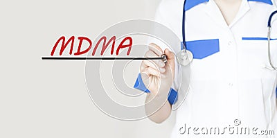 Doctor writing text MDMA with marker, medical concept Stock Photo