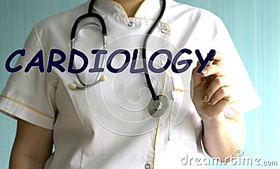 doctor writing word cardiology with marker. Stock Photo