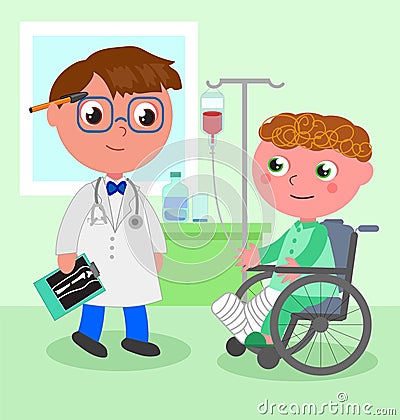 Doctor and young patient in wheelchair vector Vector Illustration