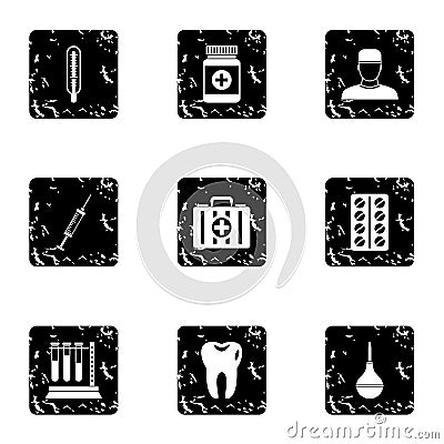 Doctoral icons set, grunge style Vector Illustration