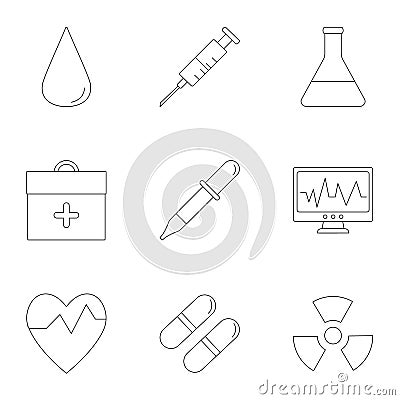 Doctoral icons set, outline style Cartoon Illustration