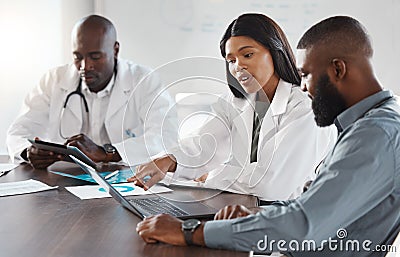 Doctors and accountant or b2b planning hospital finance report, budget or accounting with online ppt. Chart, graph and Stock Photo