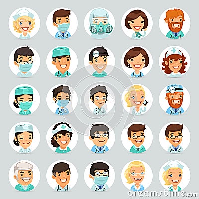 Doctors Cartoon Characters Icons Set2 Vector Illustration