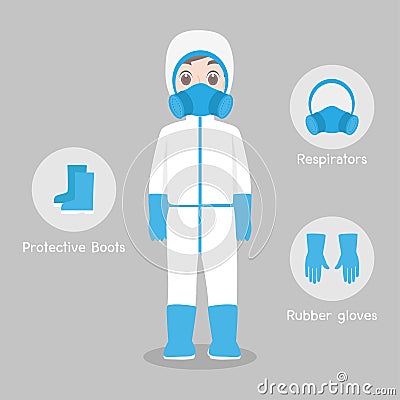 Doctors Character wearing in full protective suit Clothing isolated Vector Illustration
