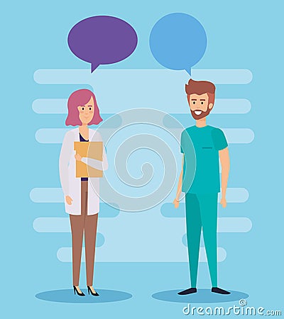 Doctors couple talking characters Vector Illustration