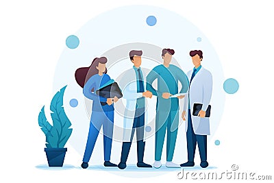 Doctors discuss the patient`s condition, study the Medical record. Flat 2D character. Concept for web design Vector Illustration