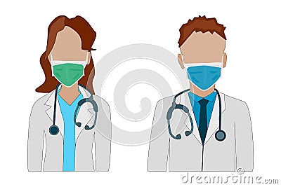 Doctors in medical mask isolated on white background. Vector Illustration