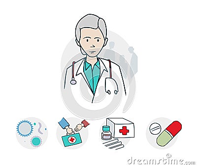 Doctors and medicines a series icons Stock Photo