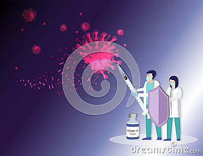 Doctors and nurse earing medical face mask fights against viruses. Vector Illustration