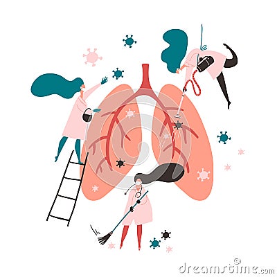 Doctors and nurses clear the lungs of the virus. Concept vector illustration. Vector Illustration