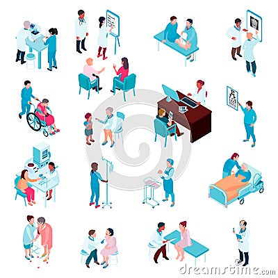 Doctors And Nurses Isometric Set Vector Illustration