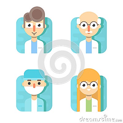 Doctors and other hospital staff: general doctor, therapist, surgeon and otolaryngologist Vector Illustration